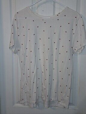 dip Off White Tee Tshirt with Tiny Red Ladybug Print XL